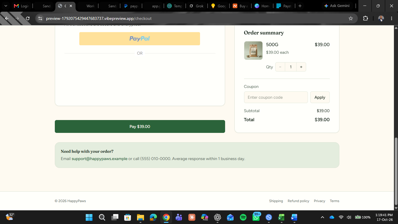 HappyPaws Dog Food Sales Funnel — checkout page 3