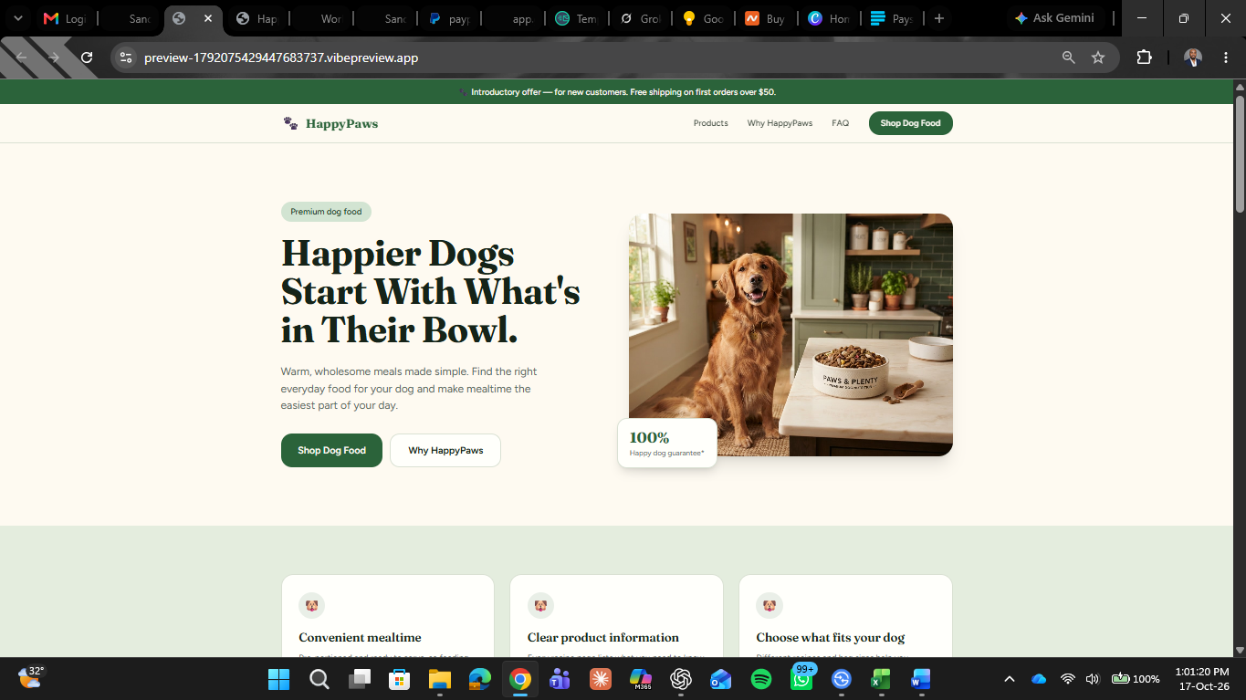 HappyPaws Dog Food Sales Funnel — landing page 1