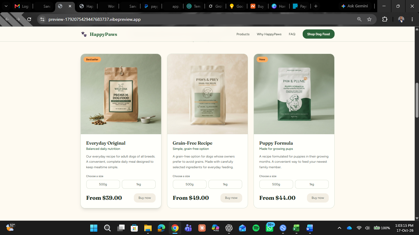 HappyPaws Dog Food Sales Funnel — landing page 3