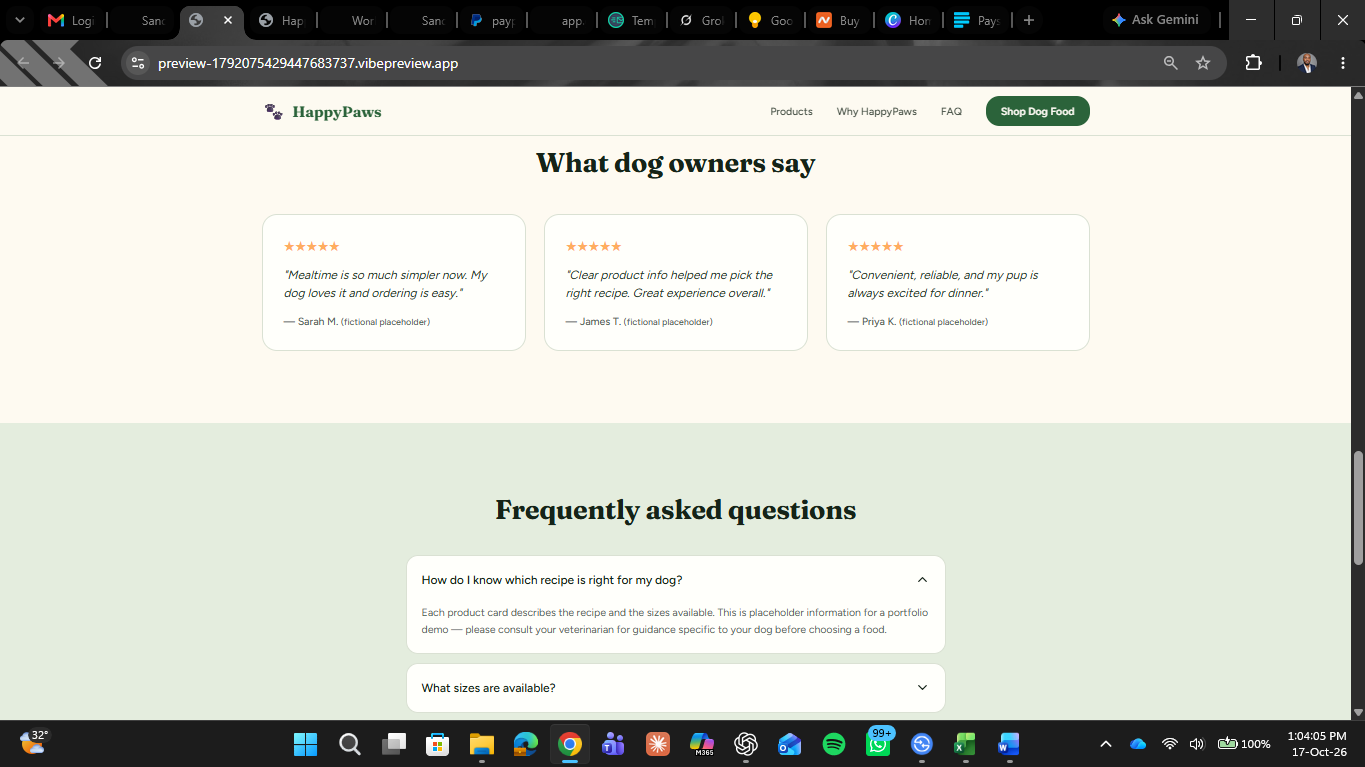 HappyPaws Dog Food Sales Funnel — landing page 5