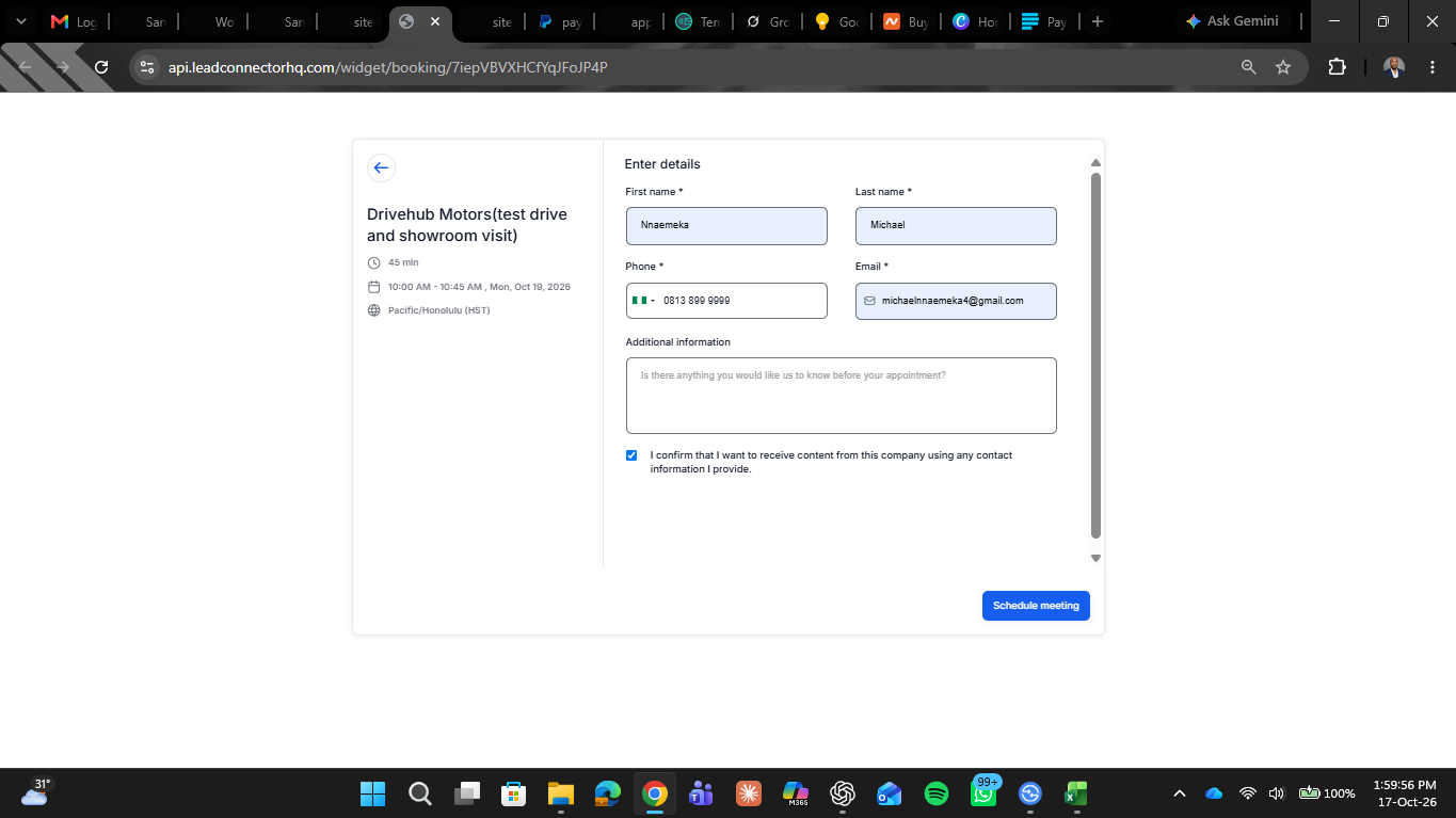 Automotive Dealership Appointment System — calender&appointment booking page 1