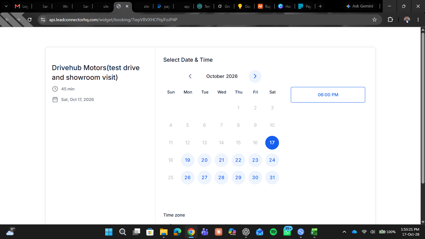 Automotive Dealership Appointment System — calender booking page 1