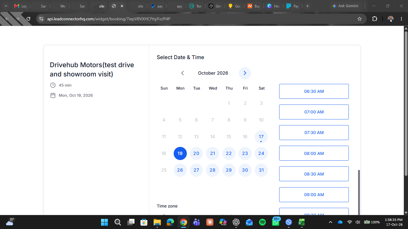 Automotive Dealership Appointment System — calender booking page 2