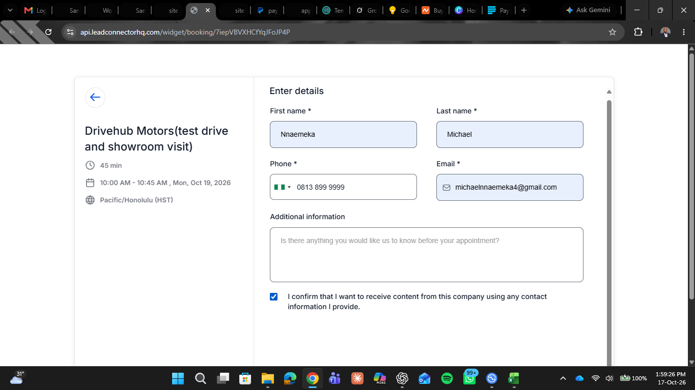Automotive Dealership Appointment System — calender booking page 3
