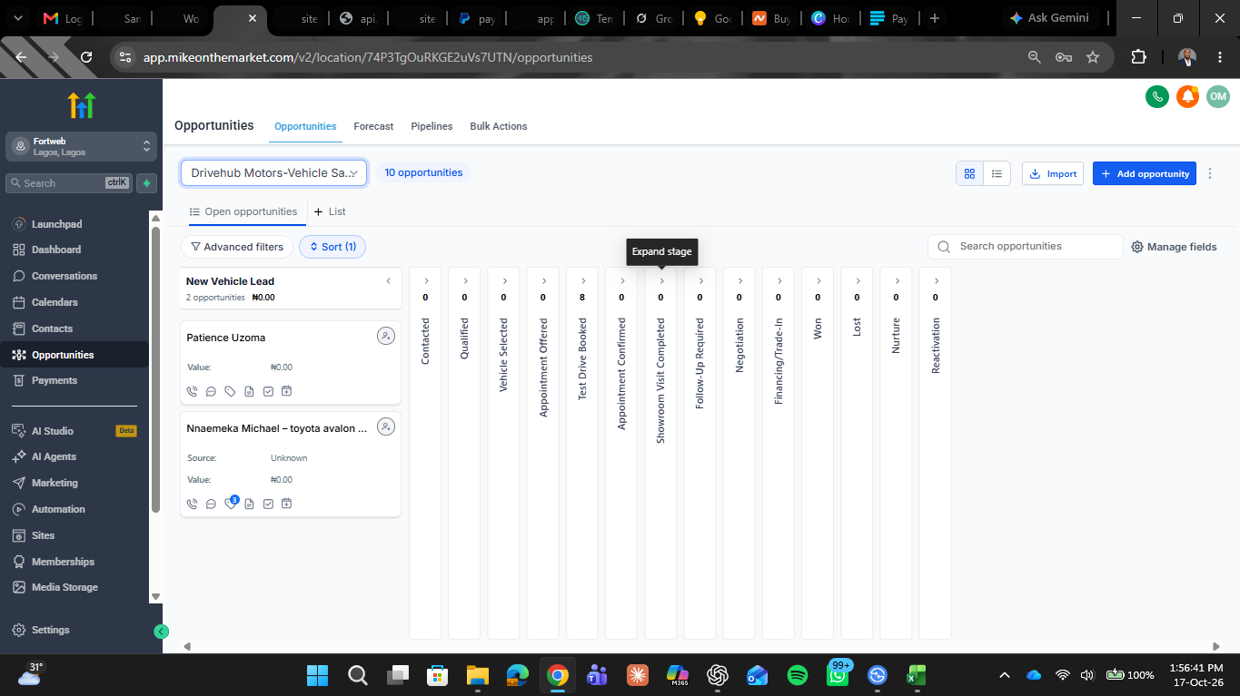 Automotive Dealership Appointment System — crm page 1