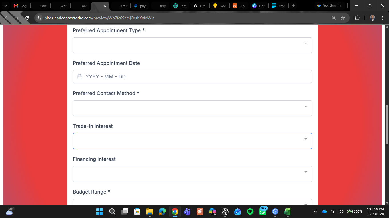Automotive Dealership Appointment System — landing page and form 3