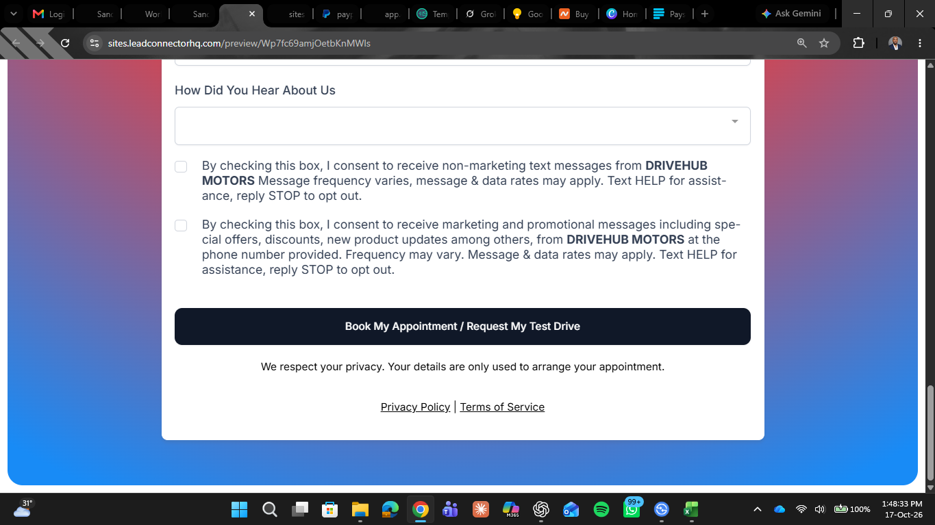 Automotive Dealership Appointment System — landing page and form 5