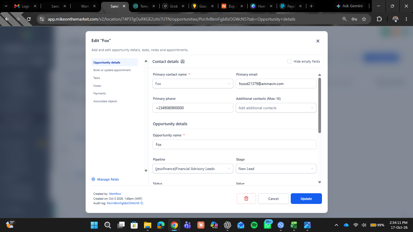 CRM Sales Pipeline System — Opportunity details 1