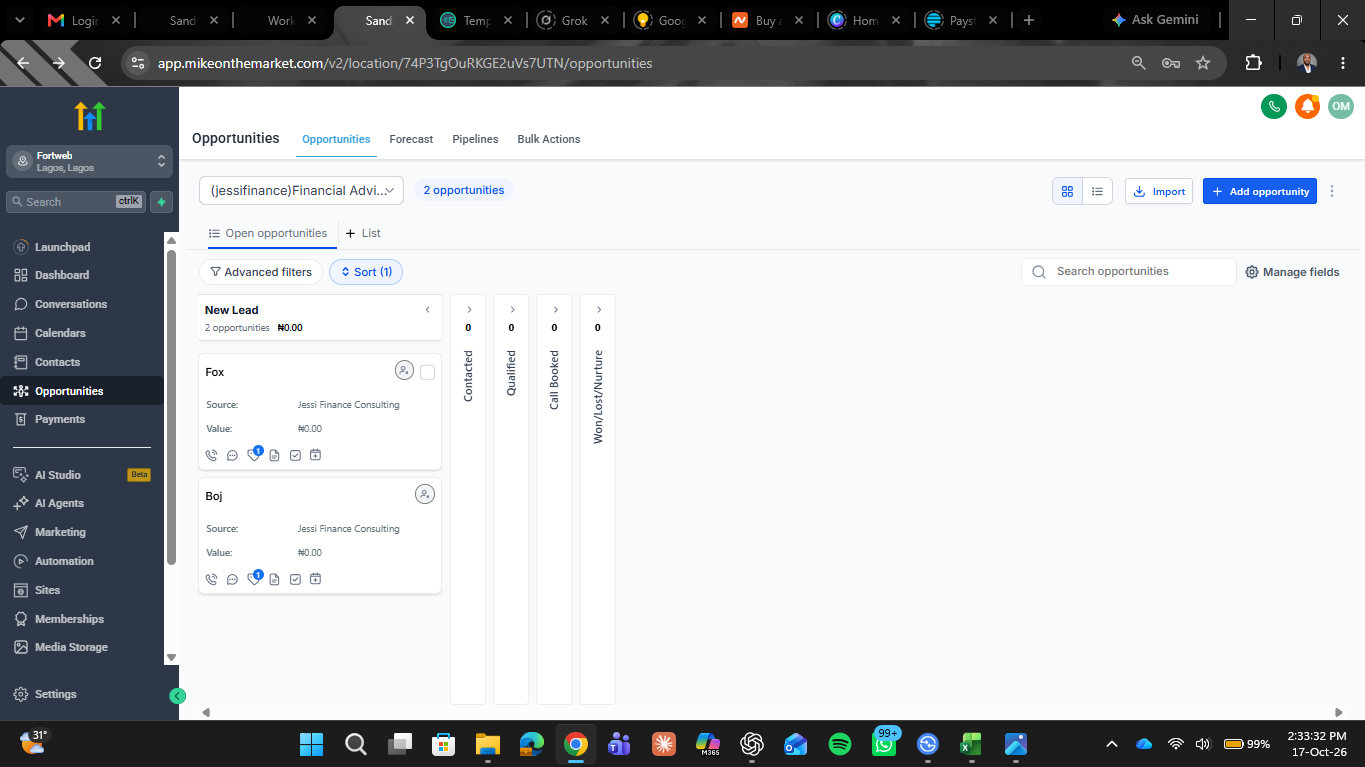 CRM Sales Pipeline System — Sales pipeline full board