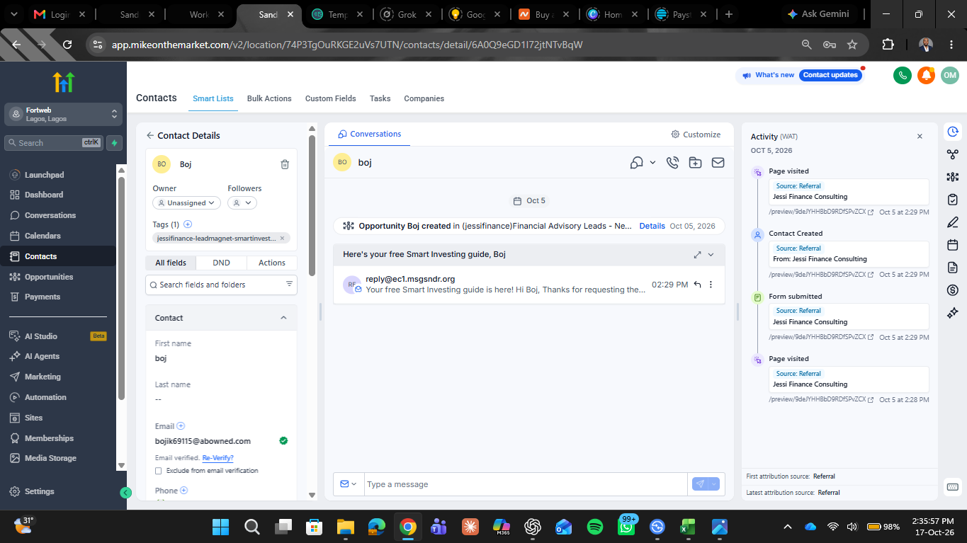 CRM Sales Pipeline System — contact convos details 3