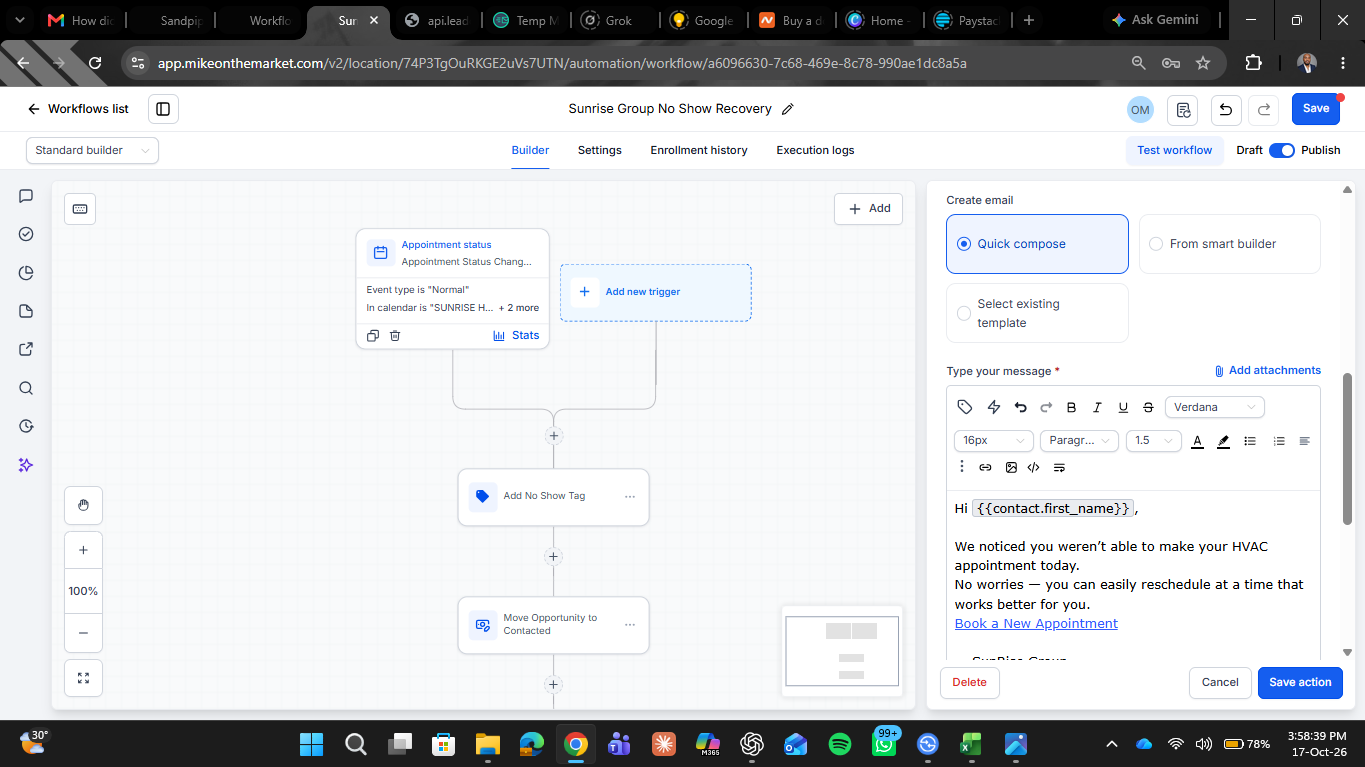 Appointment Booking and Follow-Up System — no show recovery workflow 1