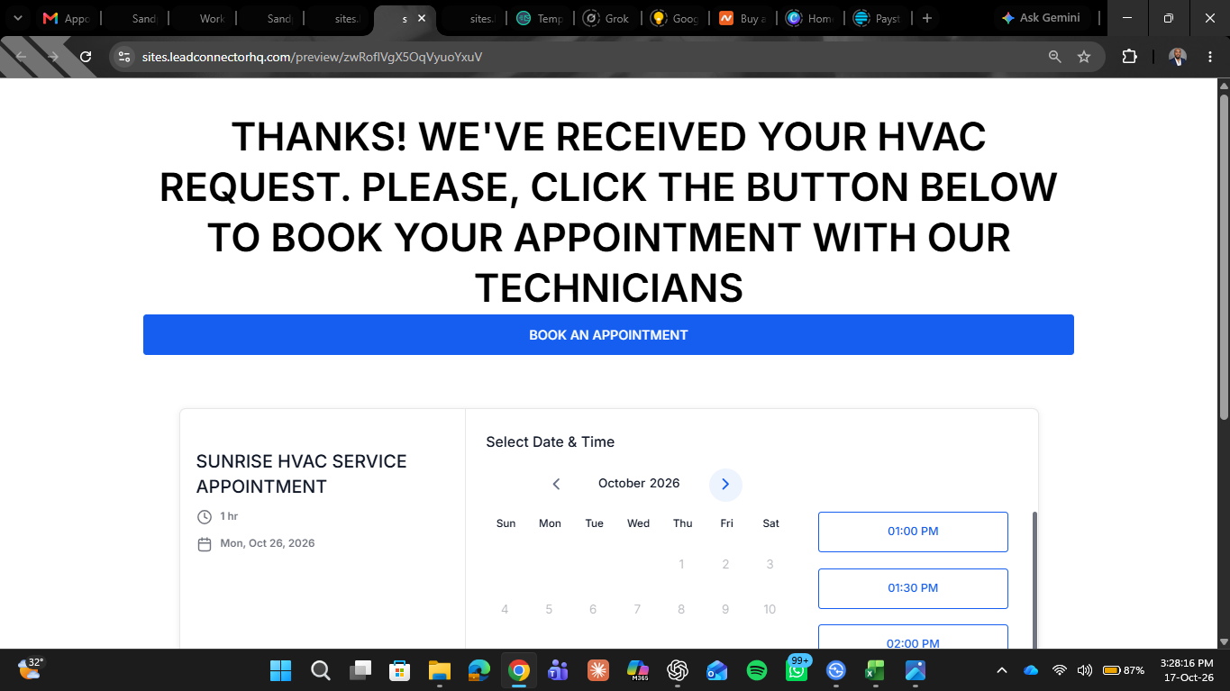 Appointment Booking and Follow-Up System — thank you booking page 1